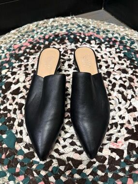 Franco Sarto Pointed Leather Slip-On Mules - Black